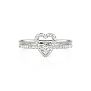 Anillo de Promesa Jeulia de Plata de Ley con Doble Hilera de Corazones Entrelazados - Product Image 1