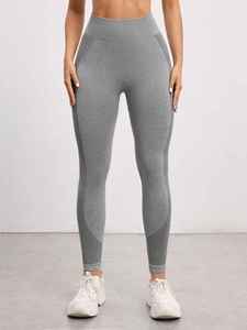 Pantalones de yoga personalizados de cintura alta para mujer Leggings de fitness de gimnasio de patrón sólido sin costuras - Product Image 4