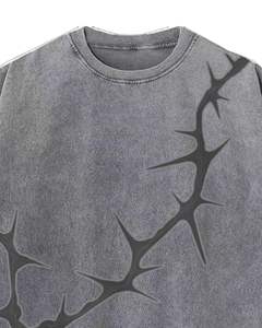 Camiseta Unisex Extra Grande de Algodón Gris Lavado con Estampado Abstracto de Espinas, Estilo Vintage con Lavado Ácido, Hombros Caídos, Estilo Urbano Informal - Product Image 4