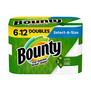 Bounty Select-A-Size Toallas 6 rollos de papel blanco dobles Papel higiénico hecho de pulpa de madera virgen Pulpa de Bambú - Product Image 1