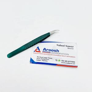 Extensions de cils à poignée diamantée professionnelle de haute qualité pince à épiler en acier inoxydable solide courbe courte enduit vert pointu - Product Image 6