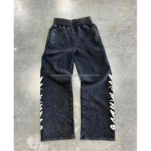 Pantalones de chándal bordados desgastados al sol lavado ácido algodón de alta calidad logotipo personalizado y conjunto de chándal con capucha para correr para hombre - Product Image 4