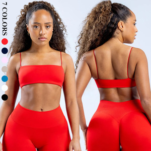 New Trend Lightweight Nylon/Spandex Sports Bra High Elastic Yoga Crop Skinny Strap Full Matte Beauty <b>Back</b> Chest <b>Pad</b> <b>for</b> Fitness - Product Image 6