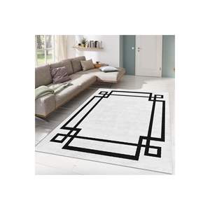 Jacquard พรมโพลีเอสเตอร์ทรงสี่เหลี่ยมพิมพ์ลายดิจิตอลทำด้วยมือพรมโพลีเอสเตอร์สำหรับห้องนั่งเล่นกรอบสีขาวรูปแบบรายละเอียดพรมขนาดใหญ่ - Product Image 1