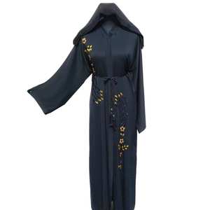 Abaya de satén de lujo personalizada al por mayor para mujer, seda de alta calidad, estilo Dubái, mangas con volantes, pequeña, turca, tradicional musulmana - Product Image 2