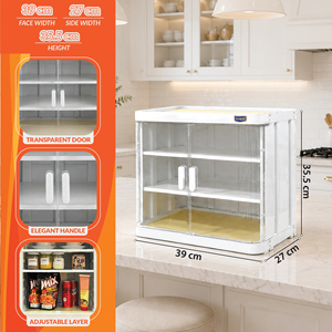 Armoire à nourriture à 3 niveaux avec porte transparente, en plastique, démontable, pour rangement de cuisine, 39x27x35.5cm - Product Image 5