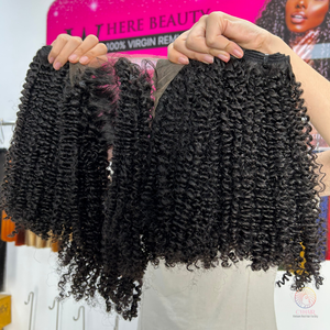 Offre Spéciale armure cheveux faisceaux 18 pouces Super qualité SDD Remy cheveux 3 faisceaux avec fermeture 5X5 crépus bouclés paquet de cheveux - Product Image 3