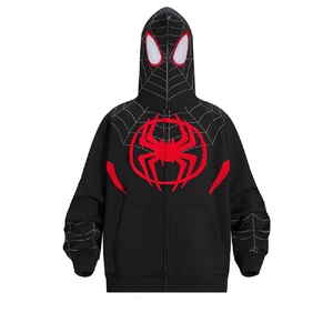 Vente en gros au prix d'usine Spider Web Sweats à capuche rouges zippés Streetwear surdimensionnés personnalisés Sweat à capuche et sweat-shirt unisexe - Product Image 1