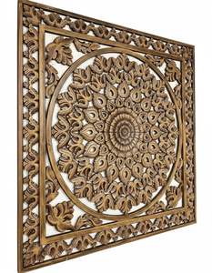 Panel de Pared Tallado, Diseño Floral Mandala Cuadrado, Madera y MDF Hechos a Mano, 90 x 90 cm, Marrón, para Salas de Estar y Dormitorios - Product Image 3