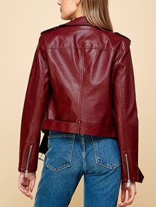 Vente en gros fabrique une veste pour femme en cuir à double boutonnage zippé de mouton véritable fabriquée au Pakistan - Product Image 6