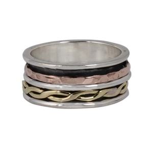 Handmade 925 Sterling <b>Silver</b> Wide Band Two Bands <b>Spinner</b> <b>Ring</b> Heart Pattern Statement Jewelry for Party Wedding Meditation - Product Image 3