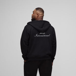 Black <b>Lightweight</b> Zip-Up <b>Hoodie</b> with Ribbed Cuffs 100% Cotton Oversized Fit for Travel & Daily Wear by Marfa International - Product Image 2