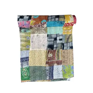 Edredón Kantha de retales de seda, colcha India cosida a mano, ropa de cama Gudari, mantas, edredón de invierno, colchas