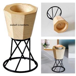 ที่ใส่เทียนไม้ธรรมชาติทำมือรักษ์โลก พร้อมฐานโลหะทันสมัย ตกแต่งบ้าน ZAMZAM IMPEX มีจำหน่ายรูปทรงหกเหลี่ยม - Product Image 5