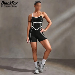 บอดี้สูทแขนกุดสายไขว้สำหรับผู้หญิงจั๊มสูทกีฬาสีดำยืดได้พร้อมเน้นสีขาวสวมใส่สบายและรองรับสำหรับโยคะ - Product Image 3