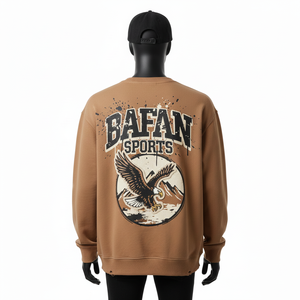 Sudadera Extra Grande para Hombre, Algodón Premium, Felpa, Sensación Suave, Color Marrón, Corte Holgado, Logotipo Estampado, Sudadera Básica Extra Grande - Product Image 2