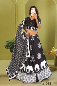 NEW LHENGA CHOLI <b>SET</b> for NAVRATRI PARTY MODERN COTTON ELEPHANT PRINTED BLACK LEHENGACHOLI with DUPATTA - Product Image 2
