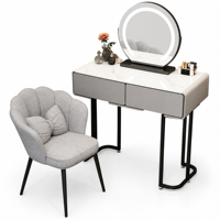Ensemble coiffeuse haut de gamme en pierre frittée avec chaise rembourrée, bureau de maquillage intégré et rangement – Vente directe usine