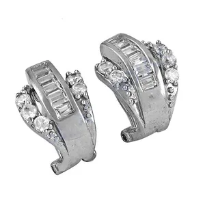 Pendientes Redondos con Corte Baguette Plateados para Mujer, Delicados, Chapados en Oro de 14k/18k y Oro Rosa, con Diamantes, Estilo Moderno, para Regalo - Product Image 3