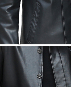 Abrigo Largo de Invierno Informal, Grueso, de Forro Polar, Chaqueta de Cuero, Parka Cálida, Gabardina de Cuero Sintético para Hombre - Product Image 4