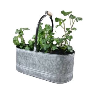Panier de plantation en métal ovale galvanisé avec poignée de transport, rustique, pour l'intérieur et l'extérieur, pour herbes et fleurs, vente en gros - Product Image 6