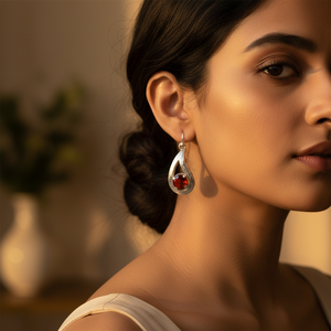 Boucles d'oreilles en forme de larme en argent et en cornaline chic pour la mode féminine - Product Image 3