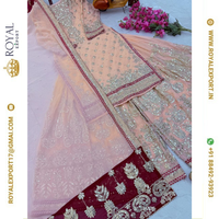 Nouvelle Collection Tendance de Salwar Sharara de Mariage en Fausse Georgette avec Broderie et Cordonnet