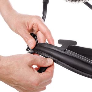 Brida de caballo de cuero marrón acolchada cómoda de alta calidad de lujo, banda de cristal para cejas, hebillas doradas, Inglés anatómico Premium - Product Image 4