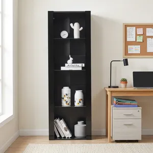 Vitrine d'exposition noire moderne en gros avec éclairage LED, étagères en verre trempé, bibliothèque haute <span class=keywords><strong>et</strong></span> étroite, vitrines lumineuses - Product Image 3