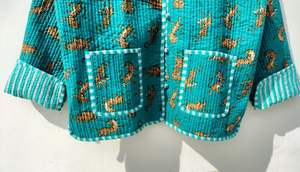 Tigre main bloc imprimé réversible matelassé coton veste femmes Style bohème manteau vert Floral décontracté hiver vêtements d'extérieur - Product Image 3