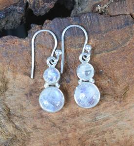 Dos pendientes de gota de piedra lunar de arcoíris, joyería de regalo de boda de Plata de Ley 925 sólida para novias, pendientes de piedras preciosas de diseñador - Product Image 2