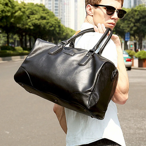 Proveedor de bolsas de lona de alta calidad, bolsa de cuero para viajar durante la noche impermeable a medida Black Tan - Product Image 2