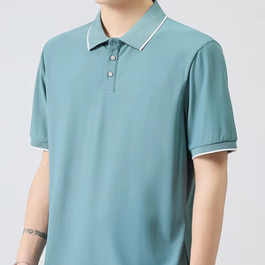 T-shirt d'été pour homme, couleur unie, décontracté, col à revers, mode business, 100% coton, poche, anti-froissement, imprimé numérique - Product Image 1