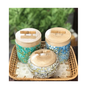 Tarro Redondo de Madera con Tapa, Tarro de Bambú Hilado con Incrustaciones de Cáscara de Huevo, Tarro de Bambú Hecho a Mano con Incrustaciones de Nácar para Regalo, Decoración Navideña - Product Image 1