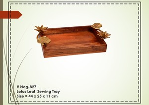 ถาดเสิร์ฟใบบัวที่ขายดีที่สุดพร้อมถาดเสิร์ฟไม้เนื้อแข็งรูปสี่เหลี่ยมผืนผ้าสําหรับขายโดยผู้ส่งออก - Product Image 2