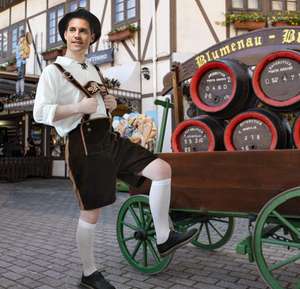 Shemax Trachten กางเกงขาสั้นผู้ชาย lederhosen สีเทา OEM แบบกำหนดเองใหม่บาวาเรีย Oktoberfest Lederhosen - Product Image 2