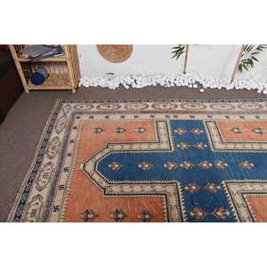 Alfombra de 5.6x7.9 pies, Alfombra Turca Vintage, Alfombra Ombré Azul y Naranja - Product Image 5