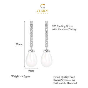 NOVAMART Fine 925 Sterling Silver Classic Pearl <b>Drop</b> Earrings Rhodium Plated with for Swiss Zirconia Screw <b>Back</b> Gift Women Girls - Product Image 6