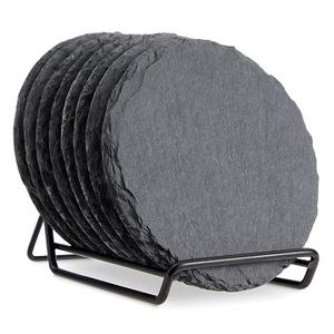 Posavasos redondos de mármol para bebidas, con soporte de marco de metal negro, posavasos de piedra negra, alfombrillas de corcho absorbentes, manteles individuales, portavasos - Product Image 1