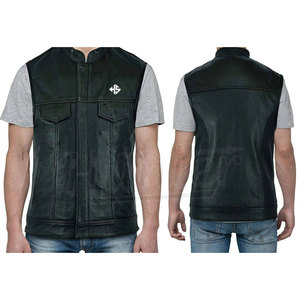 Gilet en cuir de vachette classique sans manches pour hommes Cowboy Hip Hop tendance classique Gilet en cuir de vachette véritable - Product Image 4