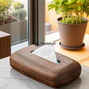 กล่องใส่กระดาษทิชชูไม้คุณภาพพรีเมียม งานฝีมือ ลายดอกไม้สลัก ดีไซน์หรูหรา ของตกแต่งบ้านสุดหรู อุปกรณ์เสริมบนโต๊ะที่ดูสง่างาม - Product Image 1