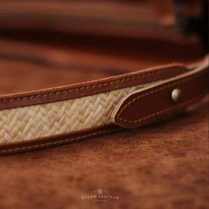 Eco-Friendly <b>Handmade</b> Sling <b>Bag</b> with <b>Leather</b> and Traditional Weave Elegant Natural Crossbody from Djoen <b>Handmade</b> From Indonesia - Product Image 6