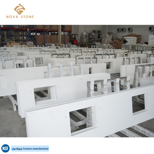 NV723 Dessus de coiffeuse en quartz Texture de couleur homogène Fabrication de dessus de coiffeuse de salle de bain en quartz blanc carrare artificiel - Product Image 2