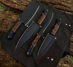 Juego de Cuchillos de Chef de Acero con Alto Contenido de Carbono Forjado a Mano al por Mayor con Mango de Madera para Uso en Restaurantes, Incluye Bolsa de Cuero, Cuchillos para Cortar Carne - Product Image 4