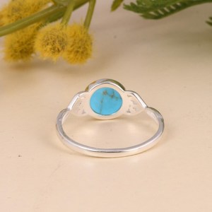 Bague de mariage en argent sterling avec turquoise Kingman, sertie dans un cadre, bijoux délicats de style bohème de luxe - Product Image 2