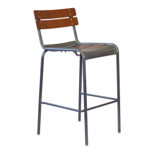 Tabourets de bar à armature en métal galvanisé avec chaises en bois à dossier bas - Product Image 1