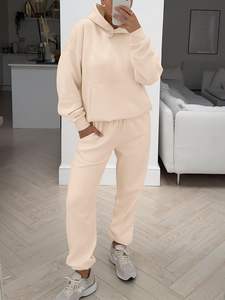 Conjunto Deportivo de Dos Piezas para Mujer, Color Albaricoque, Ligero, Transpirable, Sudadera con Capucha, Pantalones Deportivos, Estilo Y2K, Ropa Deportiva de Invierno - Product Image 6