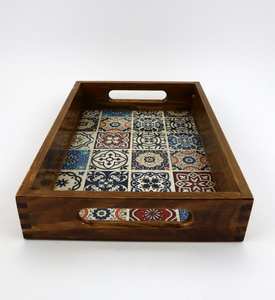 Bandeja de madera de tamaño pequeño con asas. - Product Image 6