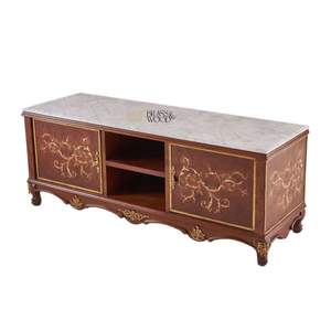 Mueble de TV clásico de madera de lujo con superficie de mármol y detalles dorados - Product Image 4