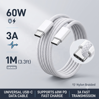 Cable HNT 1M Tipo C a Tipo C 3A, Cable de Datos USB C de Carga Rápida con Trenzado de Nailon, Material Ignífugo para iPhone 17 Pro Max y Android